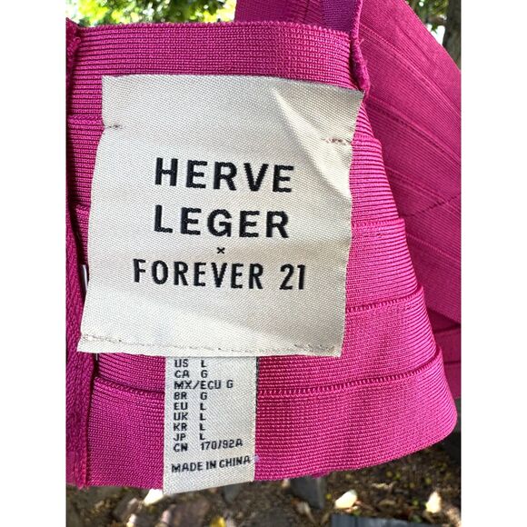 NWOT Hervé Léger x Forever 21 Electric Pink Bandage Sleeveless V Crop Top Size L - Picture 3 of 9